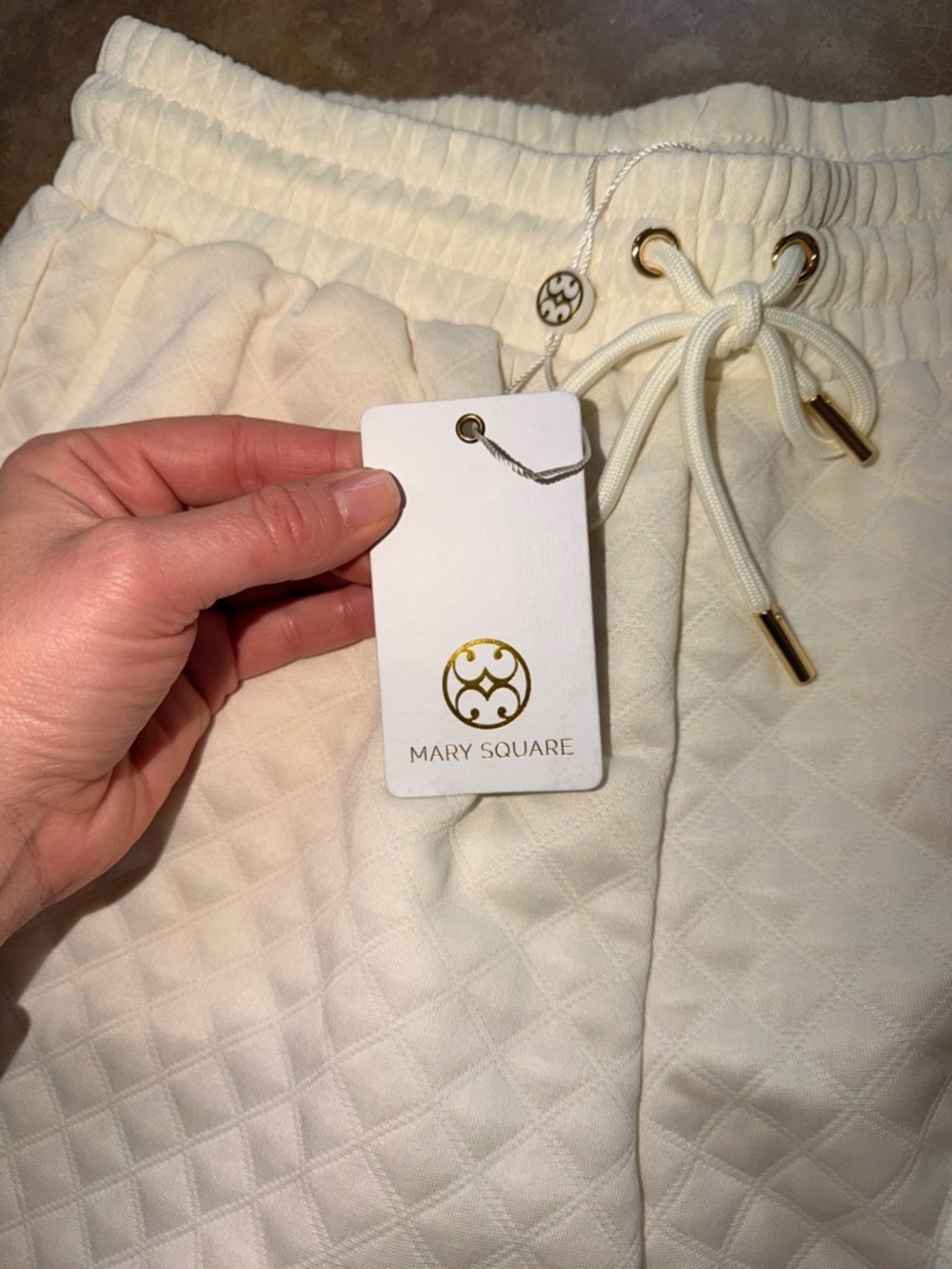 NWT Quilted Lounge Shorts Womens Cream Drawstring Textured Cozy Athleisure Small - Picture 5 of 10